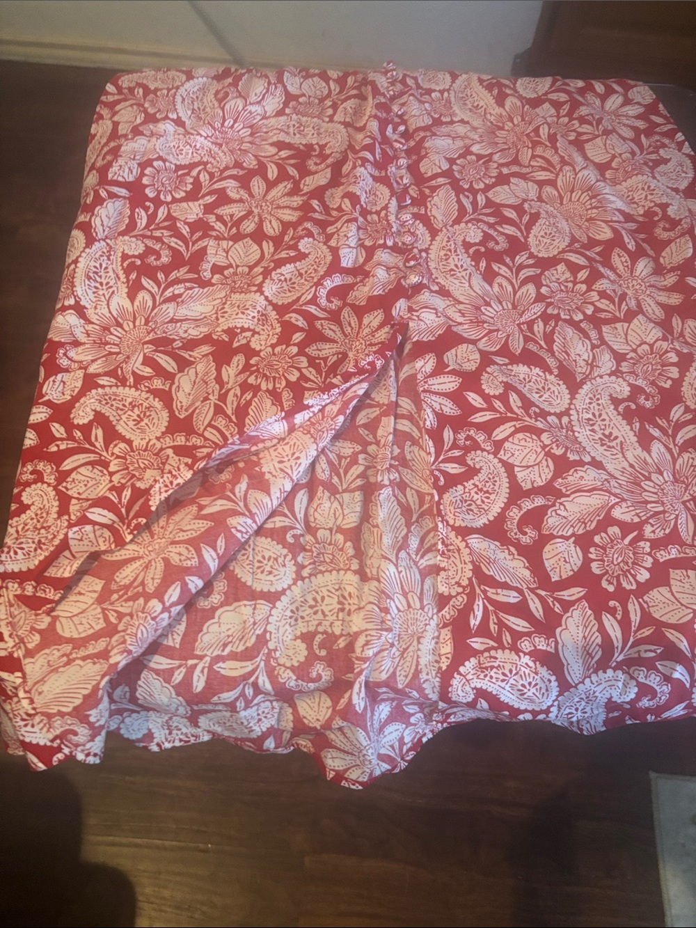 LOFT Red Floral Print Midi Skirt - Picture 5 of 7